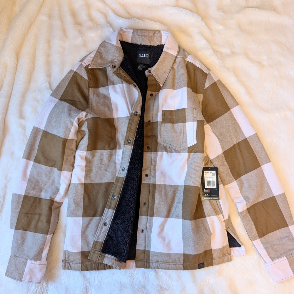5.11 Tactical Tan and White Fleece Lined Plaid Jacket